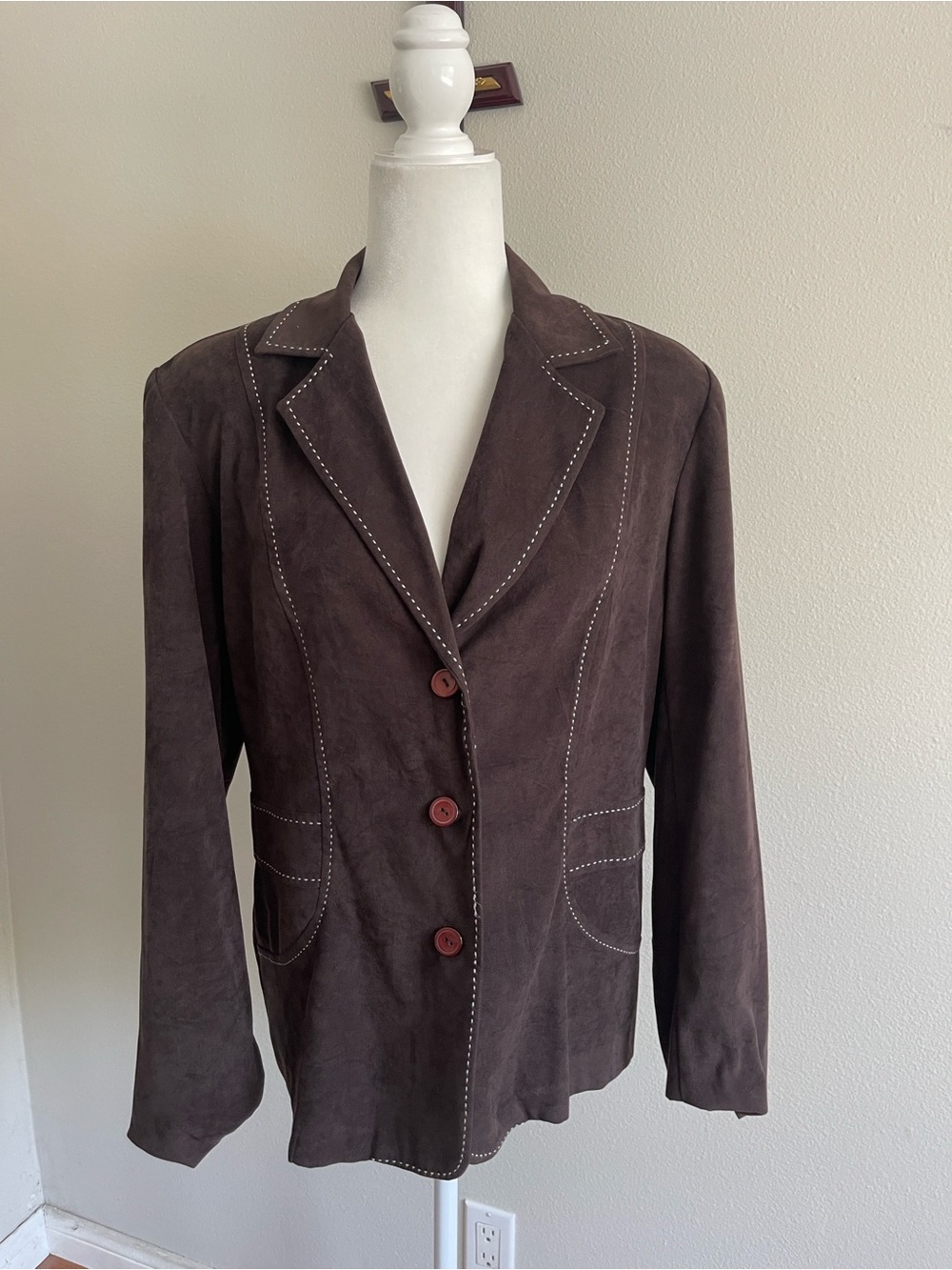 Courtenay Dark Brown Suede Blazer with Contrast Stitching